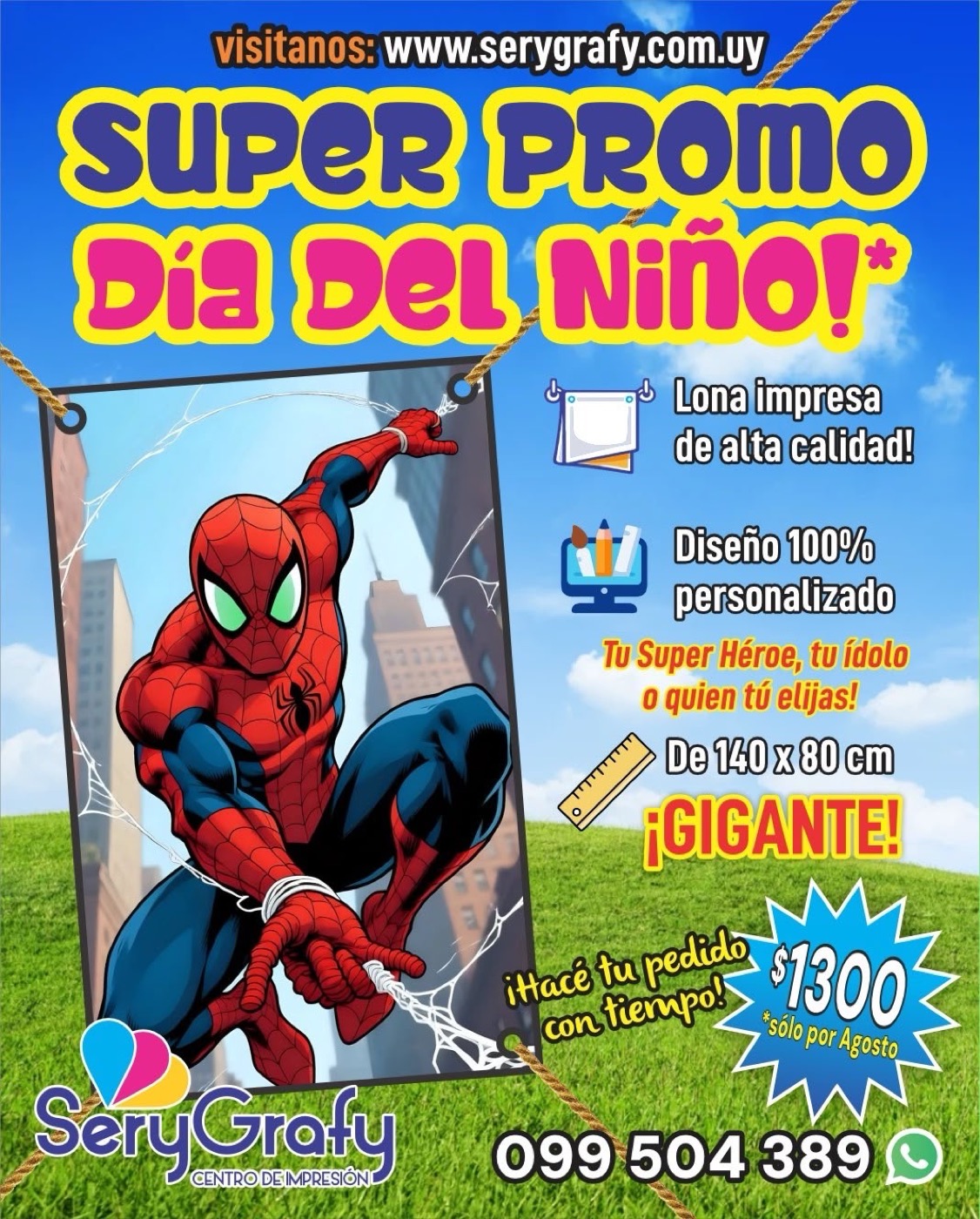 Promoción Día del Niño — lona personalizada gigante $1300