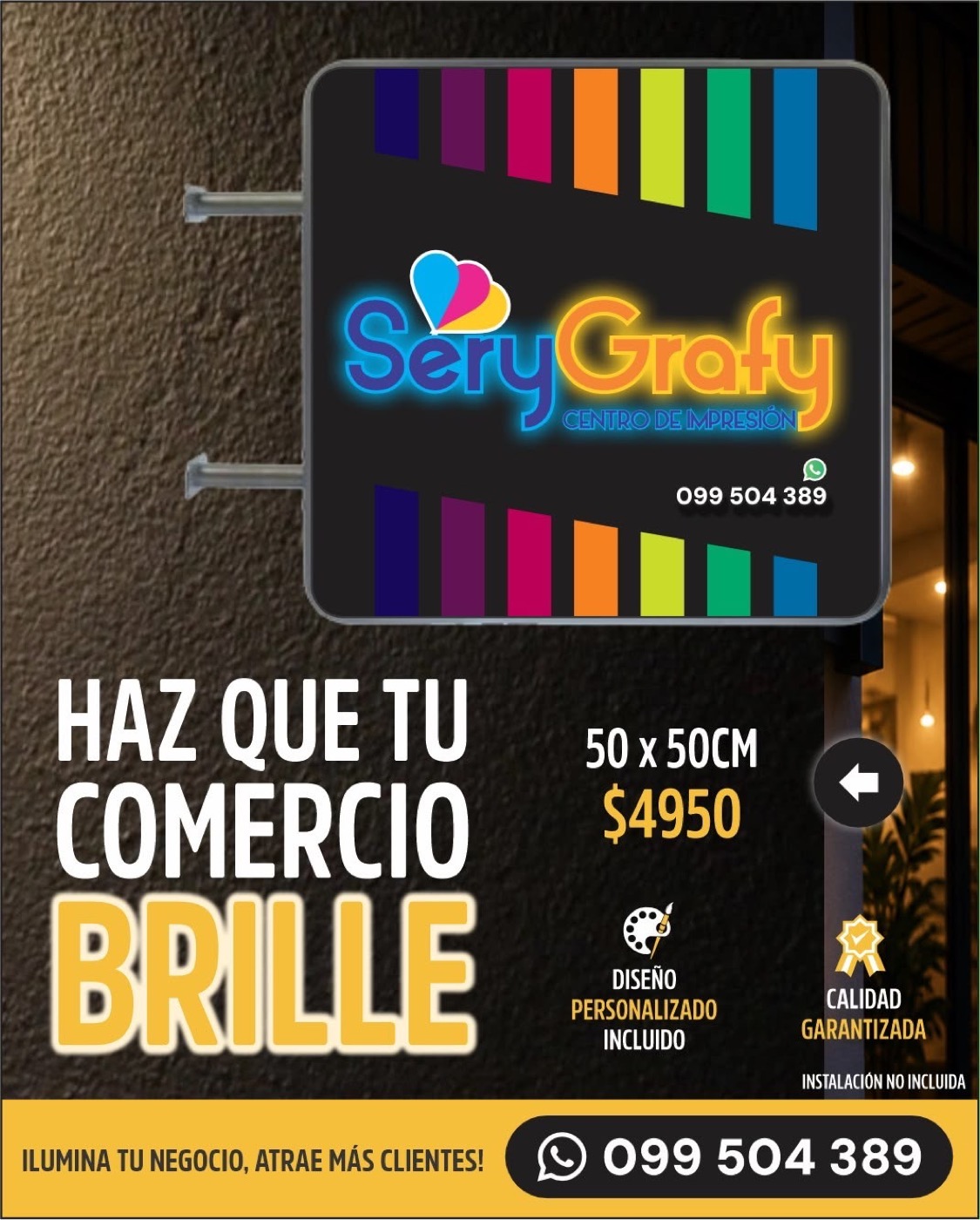Promoción cartel luminoso 50x50cm $4950